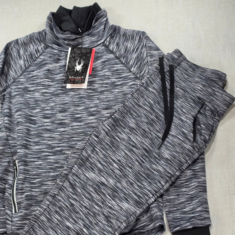 NWT Spyder Tracksuit Women Medium Black White New 2 Piece Space Dye Active Set